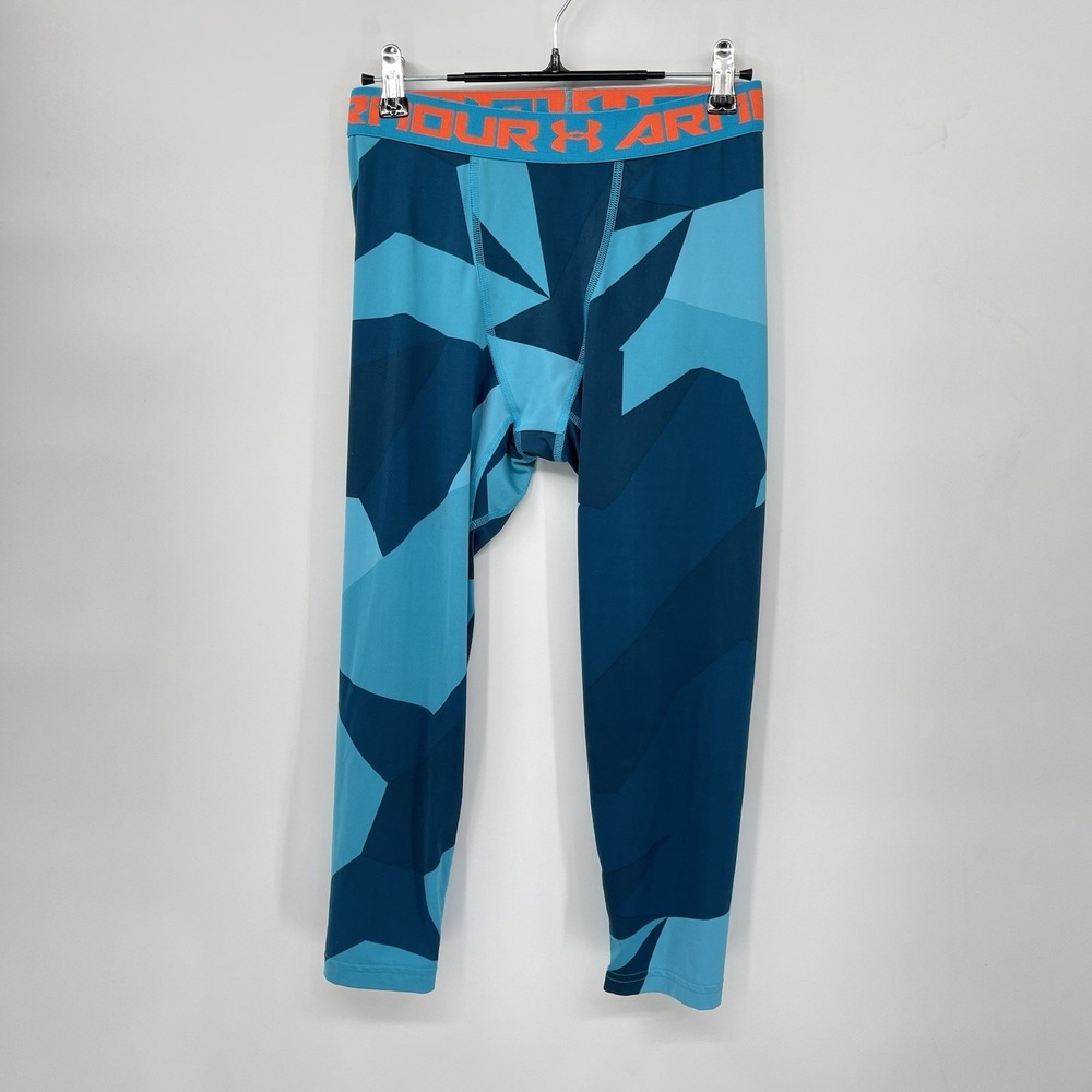 Under Armour YXL Compression Leggings Youth Blue Geometric Camo HeatGear Fitted
